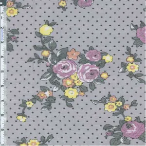3 1/4 YD PC-Grey Polka Dot Floral Novelty Chiffon Fabric