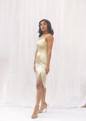 Addison Satin One-Shoulder Chain Strap Dress