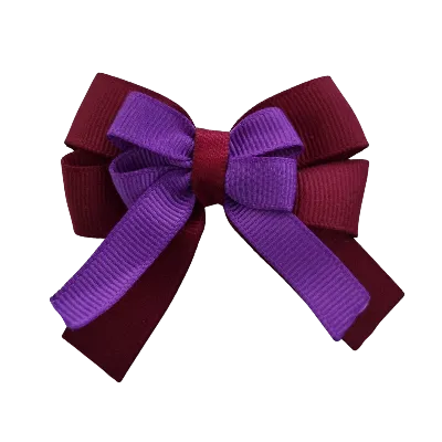 Amore Hair Bow - Plain Colour - Burgundy Base and Centre Ribbon (31 colours Top)