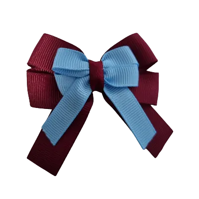 Amore Hair Bow - Plain Colour - Burgundy Base and Centre Ribbon (31 colours Top)
