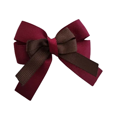 Amore Hair Bow - Plain Colour - Burgundy Base and Centre Ribbon (31 colours Top)