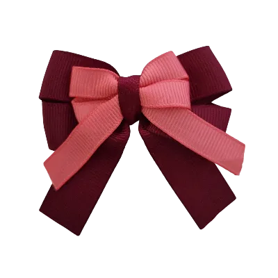 Amore Hair Bow - Plain Colour - Burgundy Base and Centre Ribbon (31 colours Top)