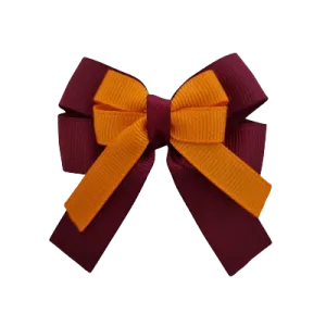 Amore Hair Bow - Plain Colour - Burgundy Base and Centre Ribbon (31 colours Top)