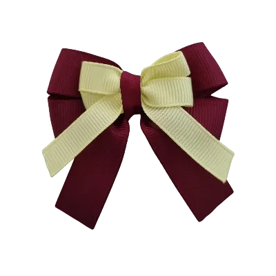 Amore Hair Bow - Plain Colour - Burgundy Base and Centre Ribbon (31 colours Top)