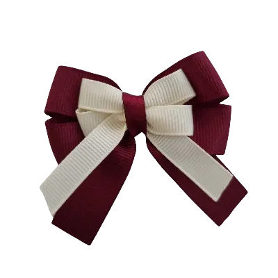 Amore Hair Bow - Plain Colour - Burgundy Base and Centre Ribbon (31 colours Top)