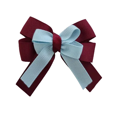 Amore Hair Bow - Plain Colour - Burgundy Base and Centre Ribbon (31 colours Top)