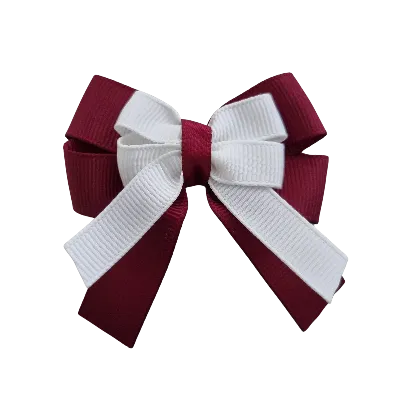 Amore Hair Bow - Plain Colour - Burgundy Base and Centre Ribbon (31 colours Top)