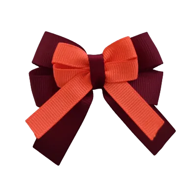 Amore Hair Bow - Plain Colour - Burgundy Base and Centre Ribbon (31 colours Top)