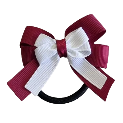 Amore Hair Bow - Plain Colour - Burgundy Base and Centre Ribbon (31 colours Top)