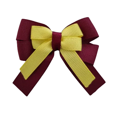 Amore Hair Bow - Plain Colour - Burgundy Base and Centre Ribbon (31 colours Top)