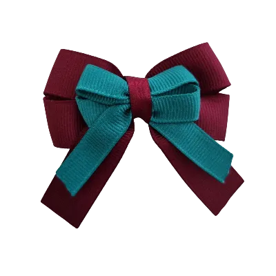Amore Hair Bow - Plain Colour - Burgundy Base and Centre Ribbon (31 colours Top)