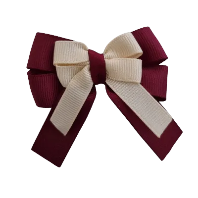 Amore Hair Bow - Plain Colour - Burgundy Base and Centre Ribbon (31 colours Top)