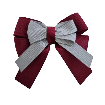 Amore Hair Bow - Plain Colour - Burgundy Base and Centre Ribbon (31 colours Top)