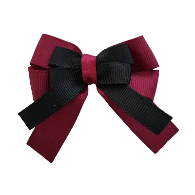 Amore Hair Bow - Plain Colour - Burgundy Base and Centre Ribbon (31 colours Top)