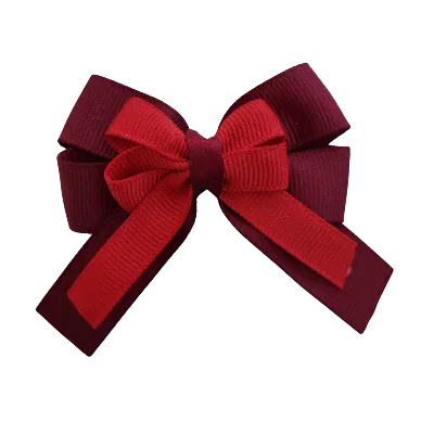 Amore Hair Bow - Plain Colour - Burgundy Base and Centre Ribbon (31 colours Top)