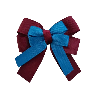 Amore Hair Bow - Plain Colour - Burgundy Base and Centre Ribbon (31 colours Top)