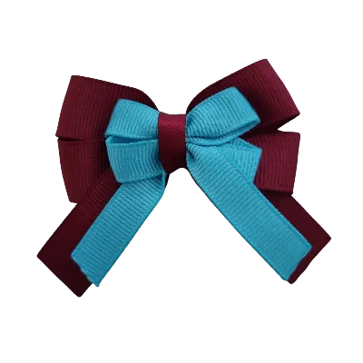 Amore Hair Bow - Plain Colour - Burgundy Base and Centre Ribbon (31 colours Top)