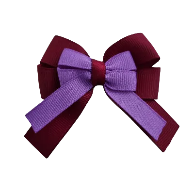 Amore Hair Bow - Plain Colour - Burgundy Base and Centre Ribbon (31 colours Top)