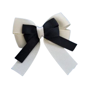 Amore Hair Bow - Plain Colour - Cream Ivory Base and Centre Ribbon (31 colours Top)