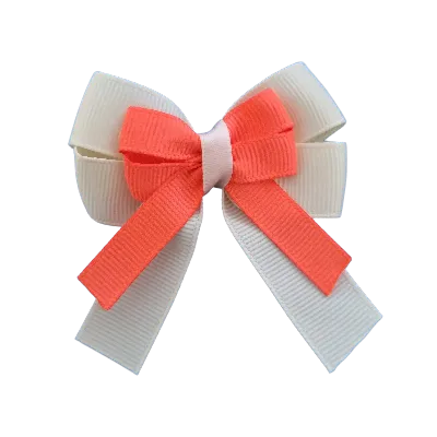Amore Hair Bow - Plain Colour - Cream Ivory Base and Centre Ribbon (31 colours Top)