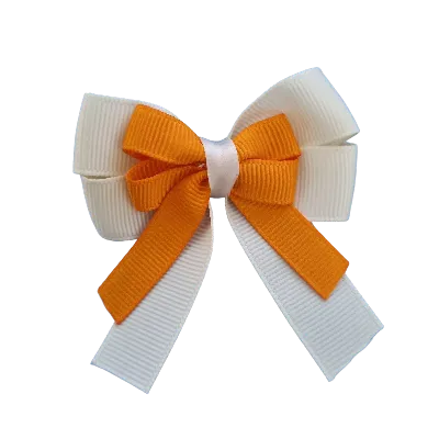 Amore Hair Bow - Plain Colour - Cream Ivory Base and Centre Ribbon (31 colours Top)