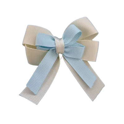 Amore Hair Bow - Plain Colour - Cream Ivory Base and Centre Ribbon (31 colours Top)