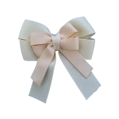 Amore Hair Bow - Plain Colour - Cream Ivory Base and Centre Ribbon (31 colours Top)