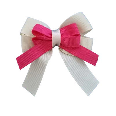 Amore Hair Bow - Plain Colour - Cream Ivory Base and Centre Ribbon (31 colours Top)