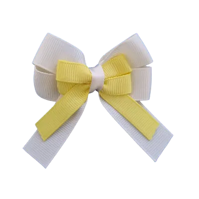 Amore Hair Bow - Plain Colour - Cream Ivory Base and Centre Ribbon (31 colours Top)