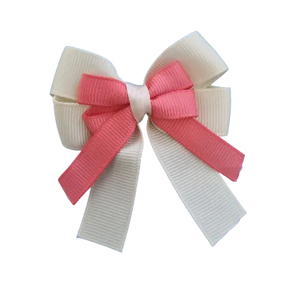 Amore Hair Bow - Plain Colour - Cream Ivory Base and Centre Ribbon (31 colours Top)