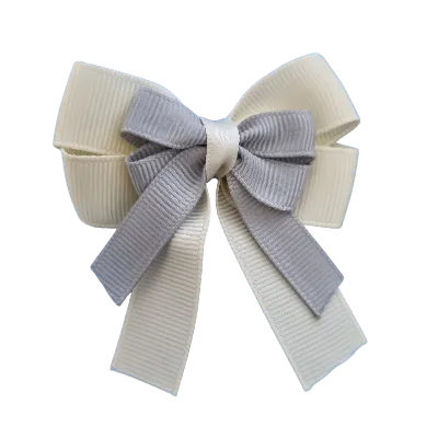Amore Hair Bow - Plain Colour - Cream Ivory Base and Centre Ribbon (31 colours Top)