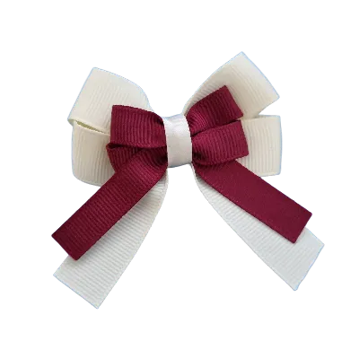 Amore Hair Bow - Plain Colour - Cream Ivory Base and Centre Ribbon (31 colours Top)