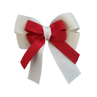 Amore Hair Bow - Plain Colour - Cream Ivory Base and Centre Ribbon (31 colours Top)