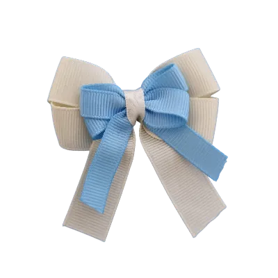 Amore Hair Bow - Plain Colour - Cream Ivory Base and Centre Ribbon (31 colours Top)