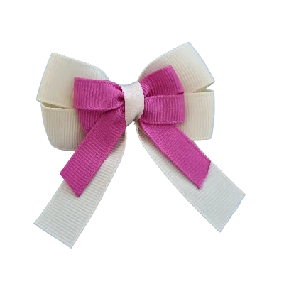 Amore Hair Bow - Plain Colour - Cream Ivory Base and Centre Ribbon (31 colours Top)