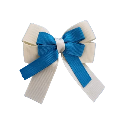 Amore Hair Bow - Plain Colour - Cream Ivory Base and Centre Ribbon (31 colours Top)