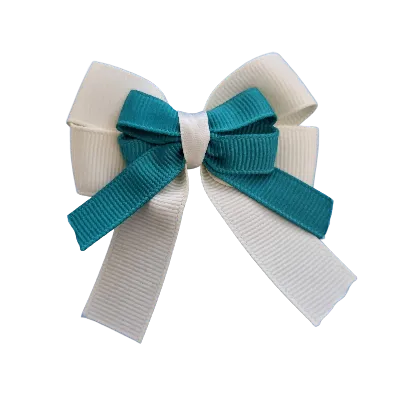 Amore Hair Bow - Plain Colour - Cream Ivory Base and Centre Ribbon (31 colours Top)