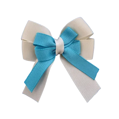 Amore Hair Bow - Plain Colour - Cream Ivory Base and Centre Ribbon (31 colours Top)