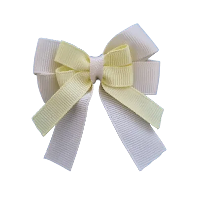 Amore Hair Bow - Plain Colour - Cream Ivory Base and Centre Ribbon (31 colours Top)