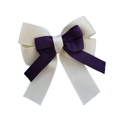 Amore Hair Bow - Plain Colour - Cream Ivory Base and Centre Ribbon (31 colours Top)