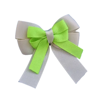 Amore Hair Bow - Plain Colour - Cream Ivory Base and Centre Ribbon (31 colours Top)