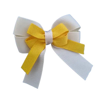 Amore Hair Bow - Plain Colour - Cream Ivory Base and Centre Ribbon (31 colours Top)