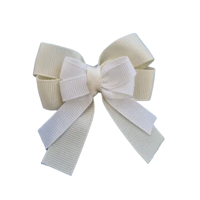Amore Hair Bow - Plain Colour - Cream Ivory Base and Centre Ribbon (31 colours Top)