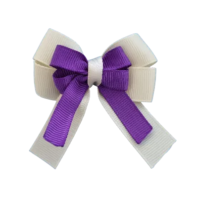 Amore Hair Bow - Plain Colour - Cream Ivory Base and Centre Ribbon (31 colours Top)