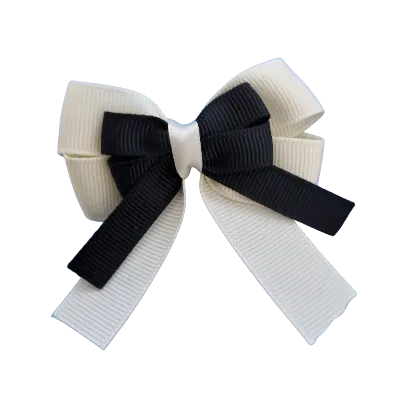 Amore Hair Bow - Plain Colour - Cream Ivory Base and Centre Ribbon (31 colours Top)