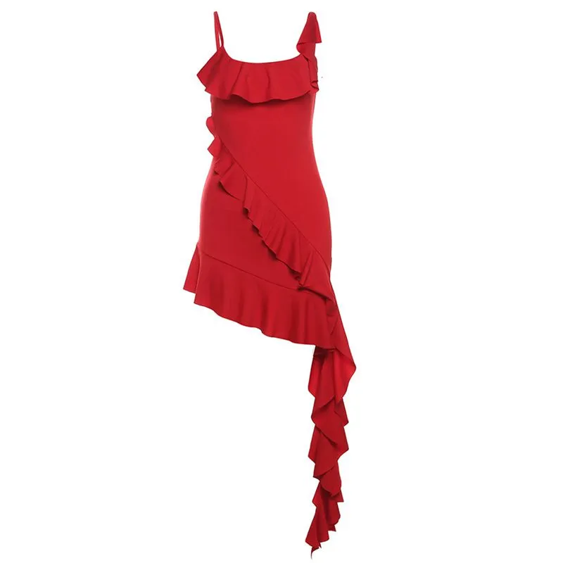 Arie Flounce Hem Irregular Ruffle Mini Dress