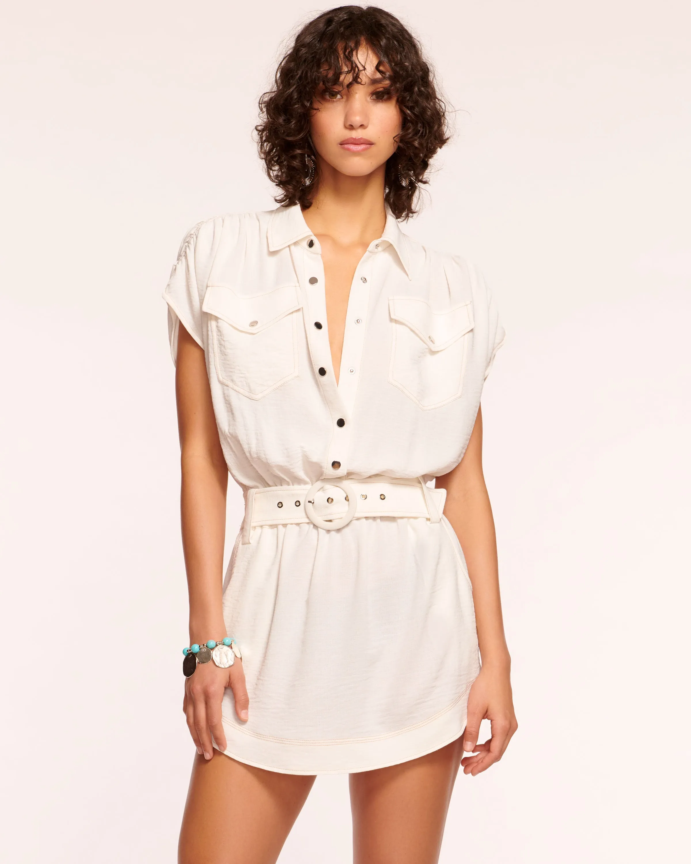 Bess Short Sleeve Belted Mini Dress