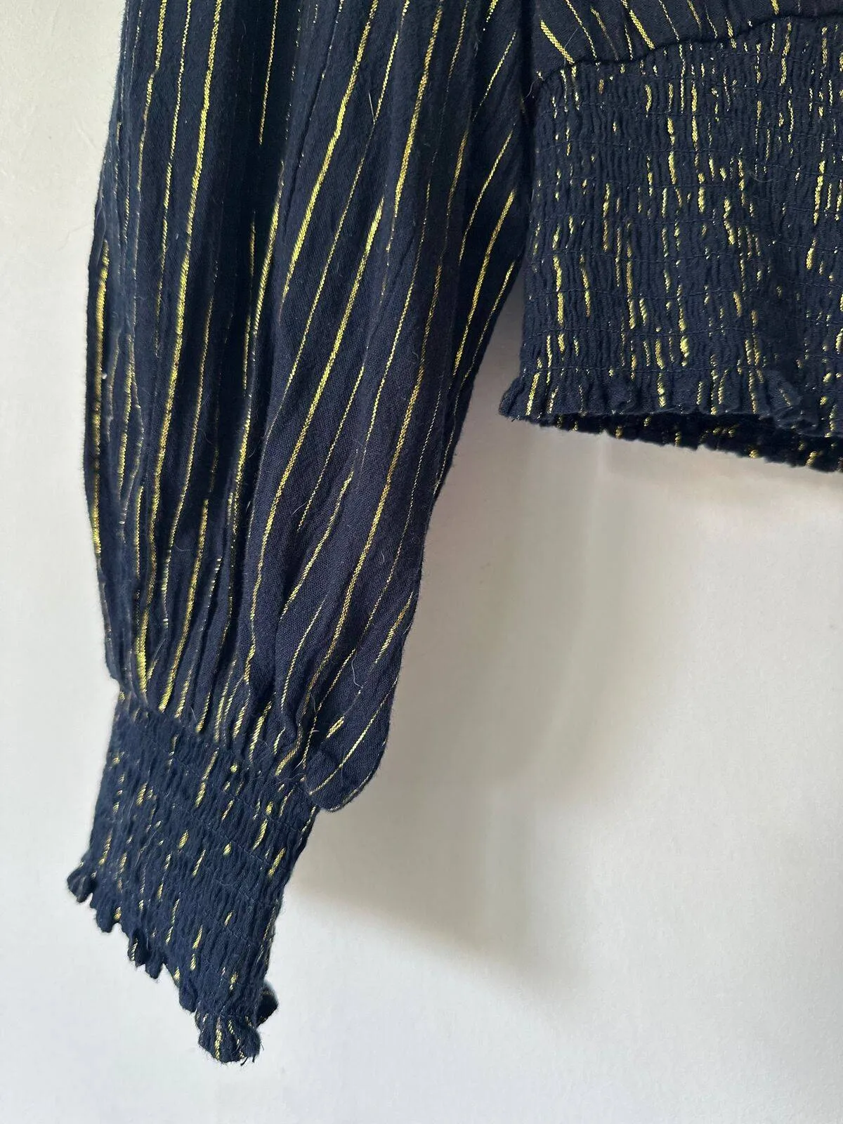 Boden Blue Metallic Yarn Smocked Crop Top size 12