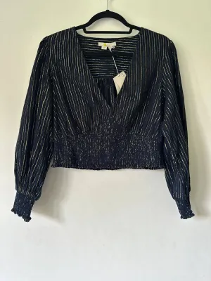 Boden Blue Metallic Yarn Smocked Crop Top size 12