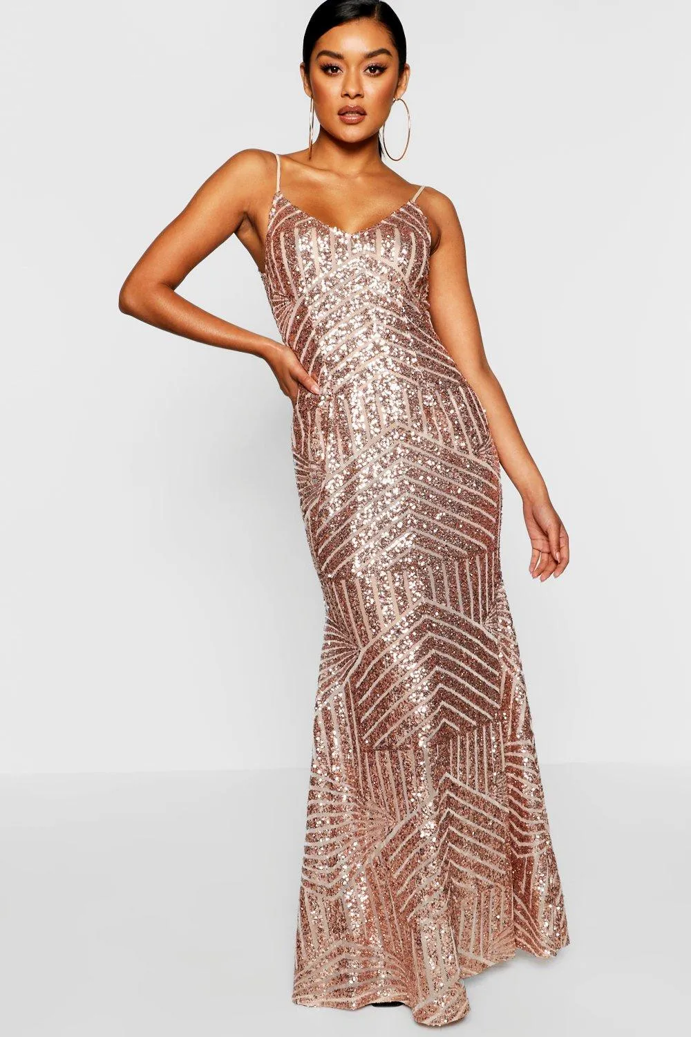 Boohoo Strappy Sequin Mesh Party Dress, Rose